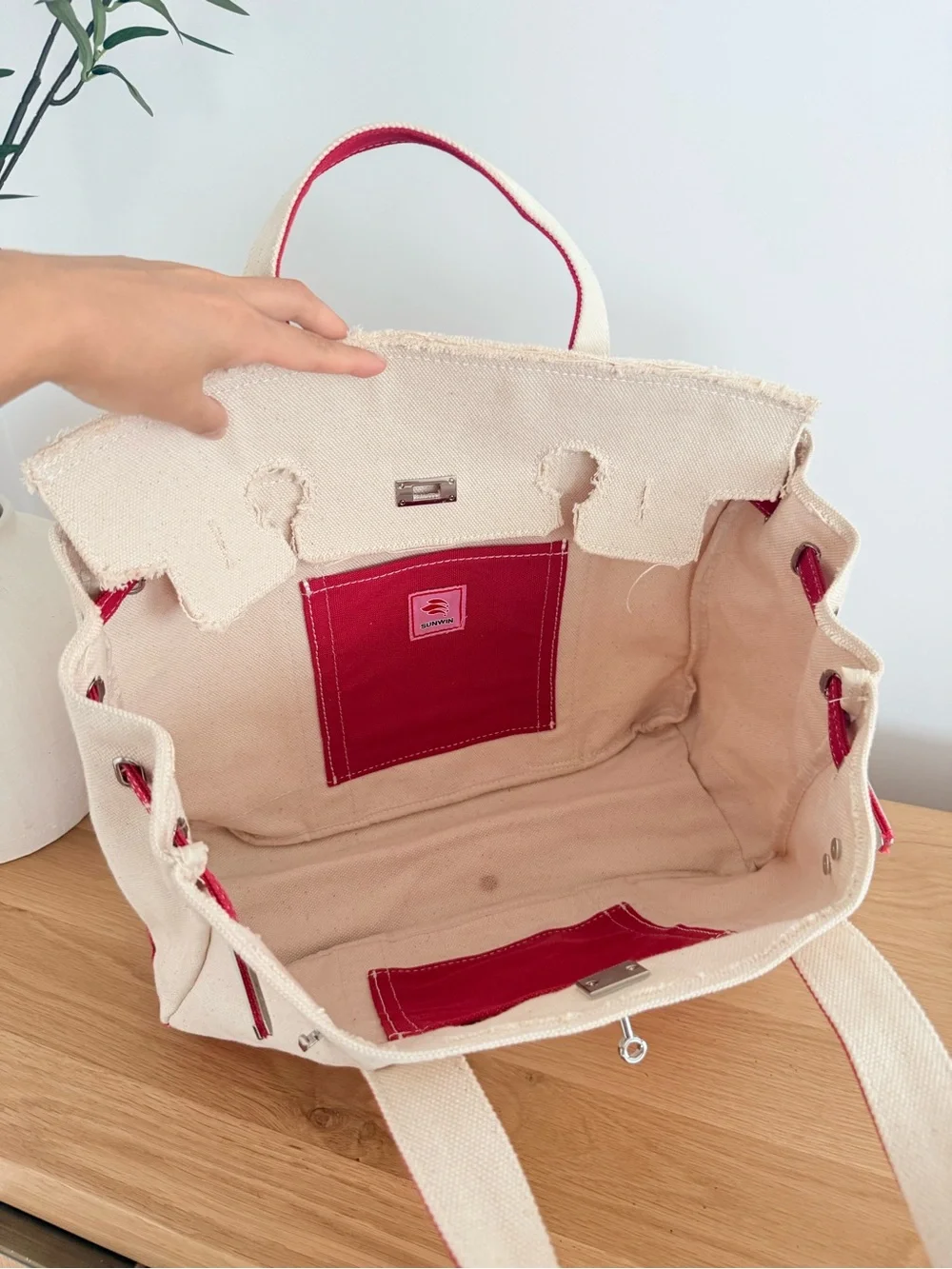 Boatkin Sunwin  New Canvas Tote Bag with Red Trim